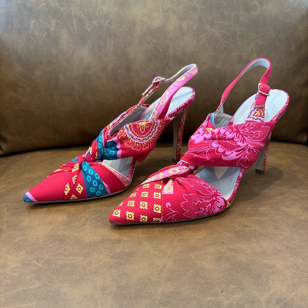 New Chiara Boni La Petite Robe Colorful Twist Knot Point Strappy Heels 39 Us 9